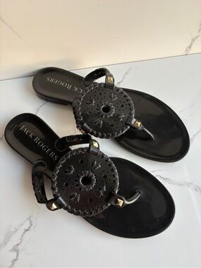 Jack Rogers sz 7 Georgica Black Flexible Jelly Thong Flip Flop Sandal Slide